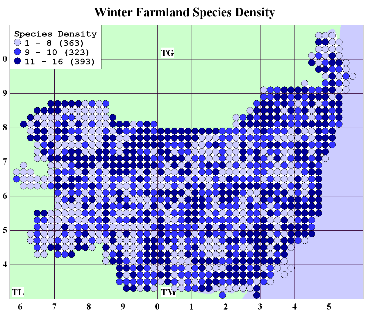 Winter farmland species density map