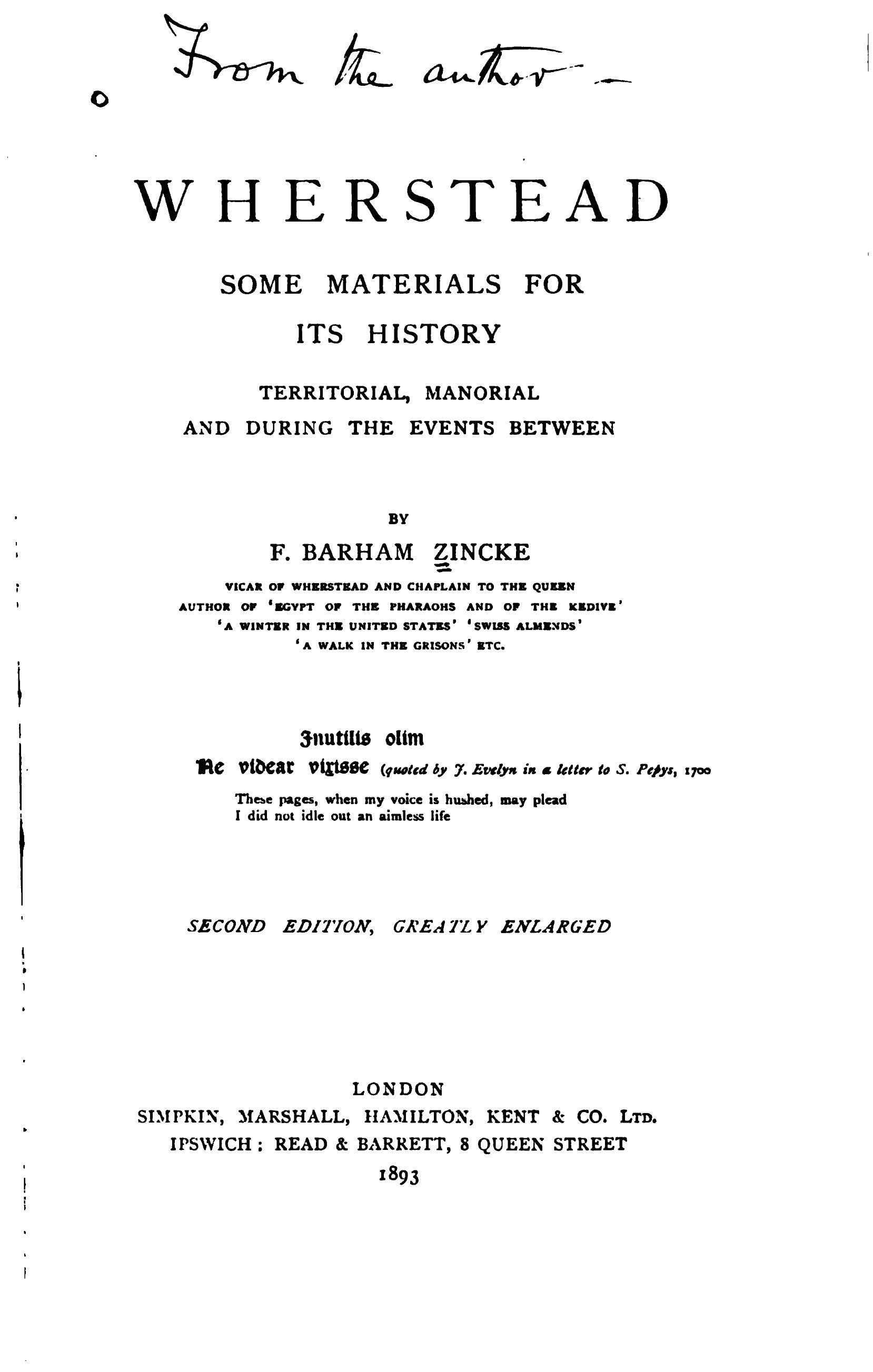 Wherstead: some materials for its history cover