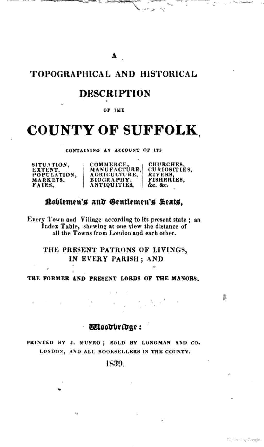 A topographical and historical description of the county of Suffolk cover