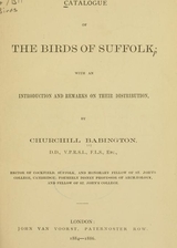 Catalogue of the Birds of Suffolk with an introduction and remarks on their distribution cover